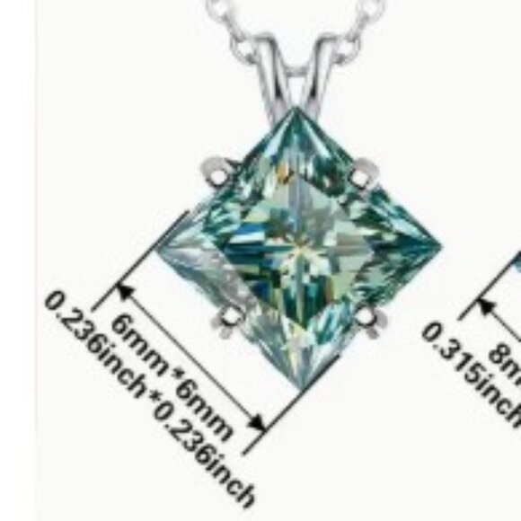 Cyan Moissanite Diamond Princess Cut Necklace NEW - Picture 4 of 6